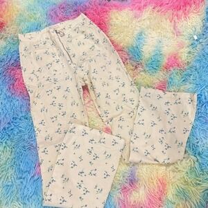 Urban Outfitters Pants Women Size 2 Cream Floral Wide Leg O-Ring Zip Trousers